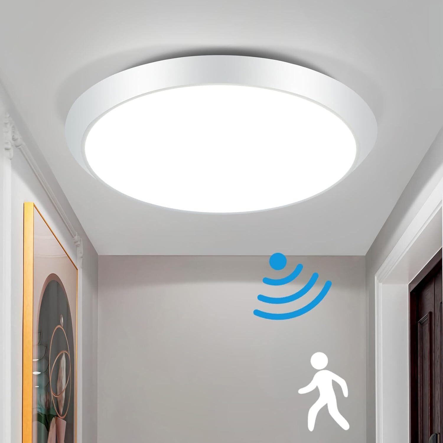 NETTLIFE LED - kattovalaisin, pyöreä valkoinen, liiketunnistimella 15W